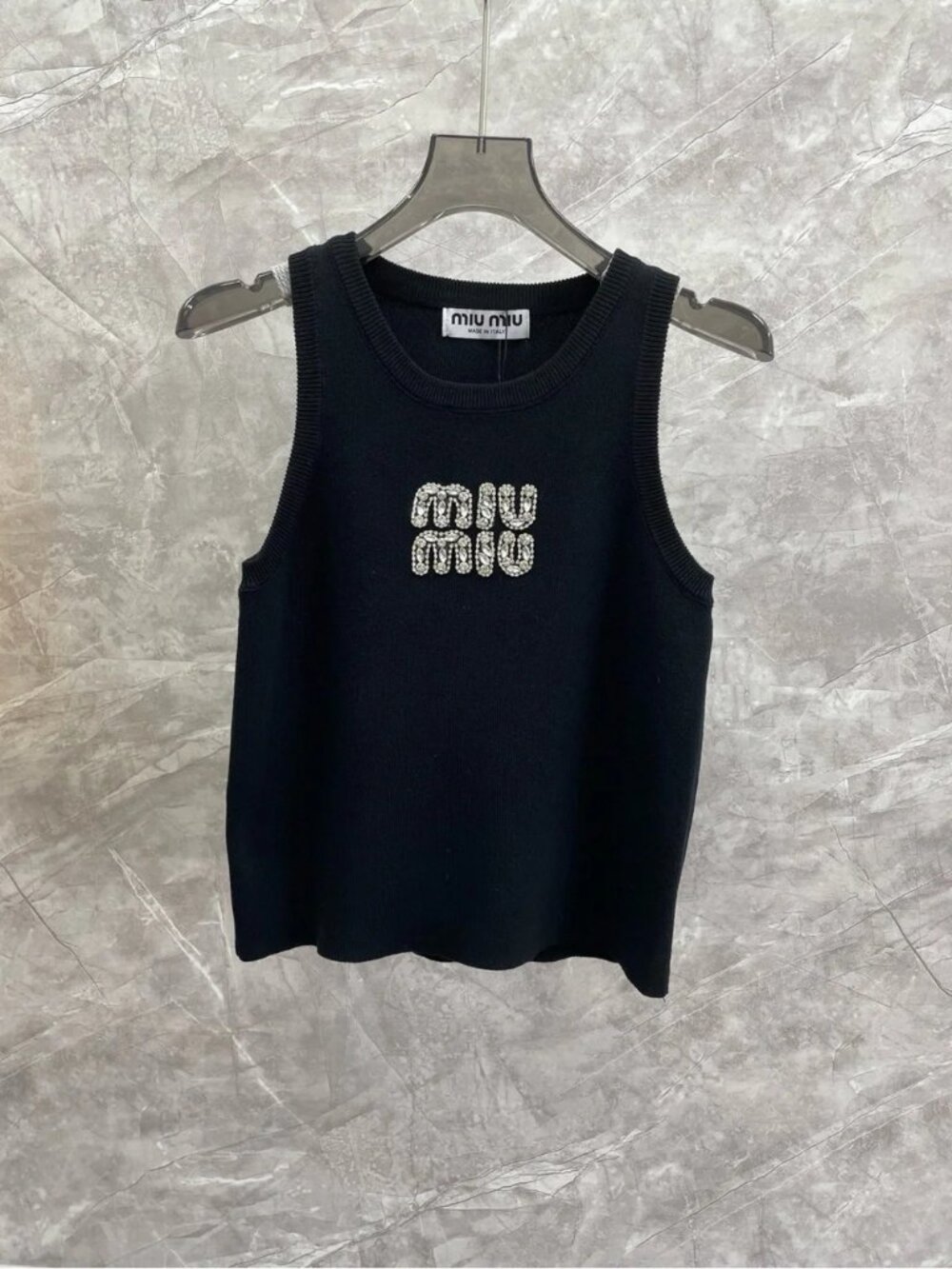Miu Miu Black Ribbed Knit Tank Top
